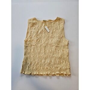 Madewell Smocked Tank Top Womens XS Yellow Ruffle Hem Sleeveless Puckered Shell